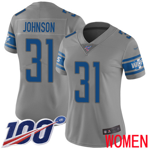 Detroit Lions Limited Gray Women Ty Johnson Jersey NFL Football #31 100th Season Inverted Legend->women nfl jersey->Women Jersey